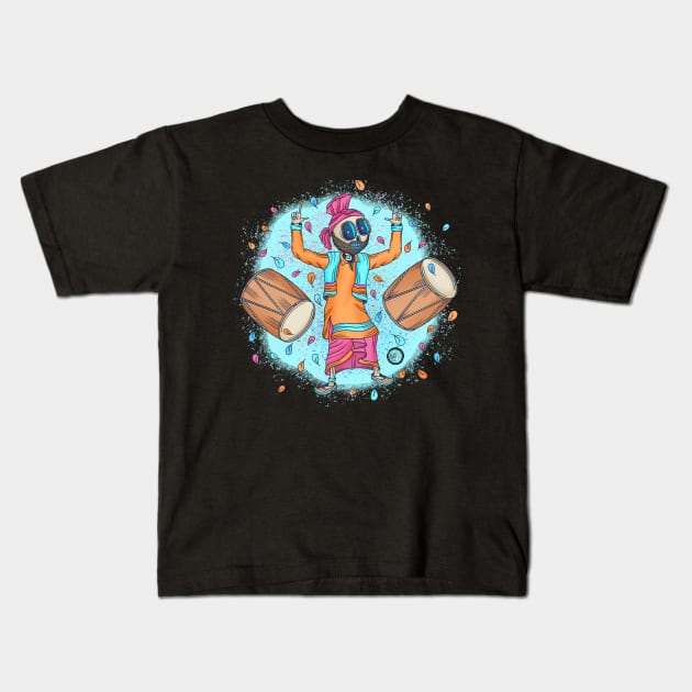 Cute Skeleton Dancing - Dia De Los Muertos - Punjabi Sardar - Bhangra Dancing skeleton Kids T-Shirt by Scriptnbones